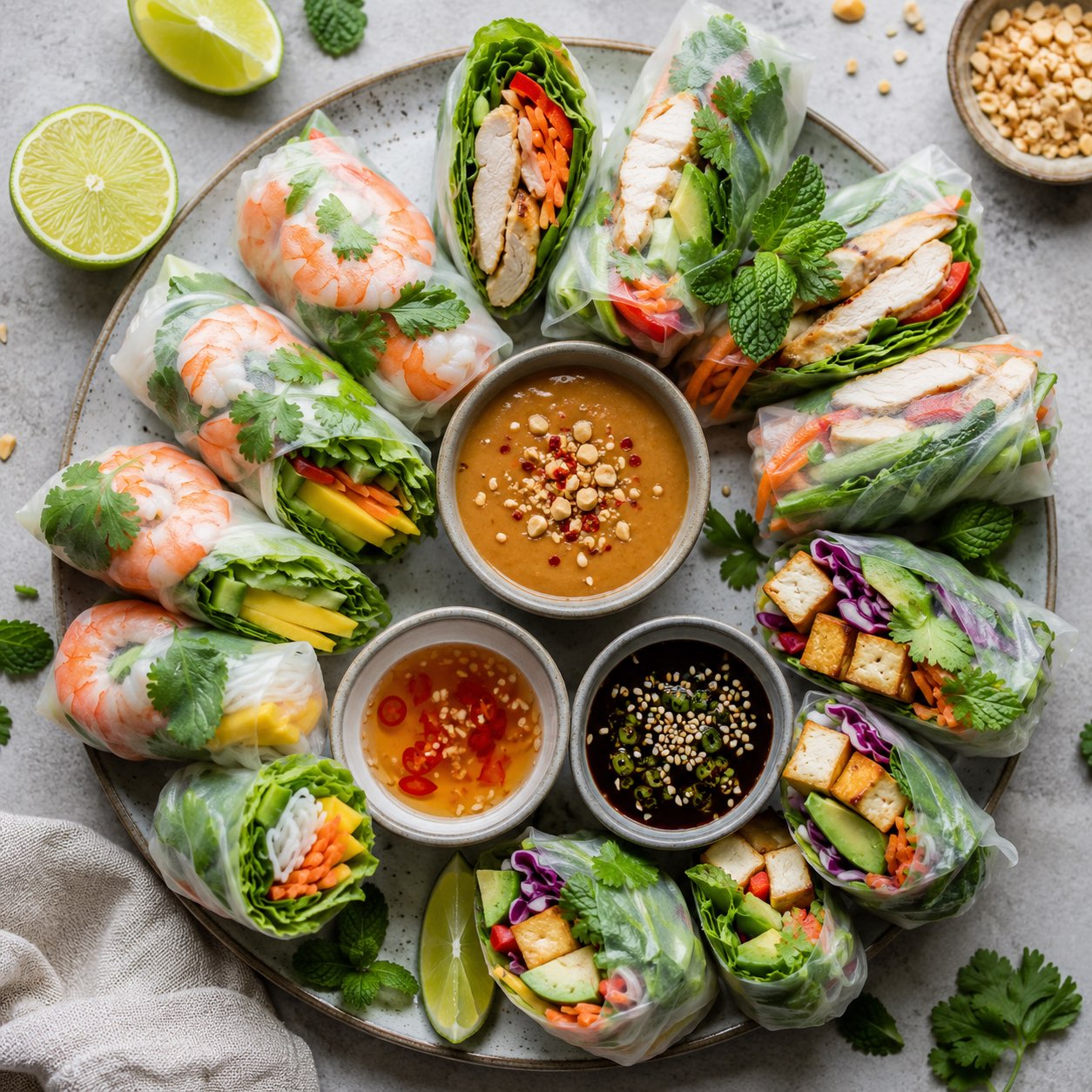 Summer Rolls – 3 Fresh Recipes with Shrimp, Chicken and Tofu