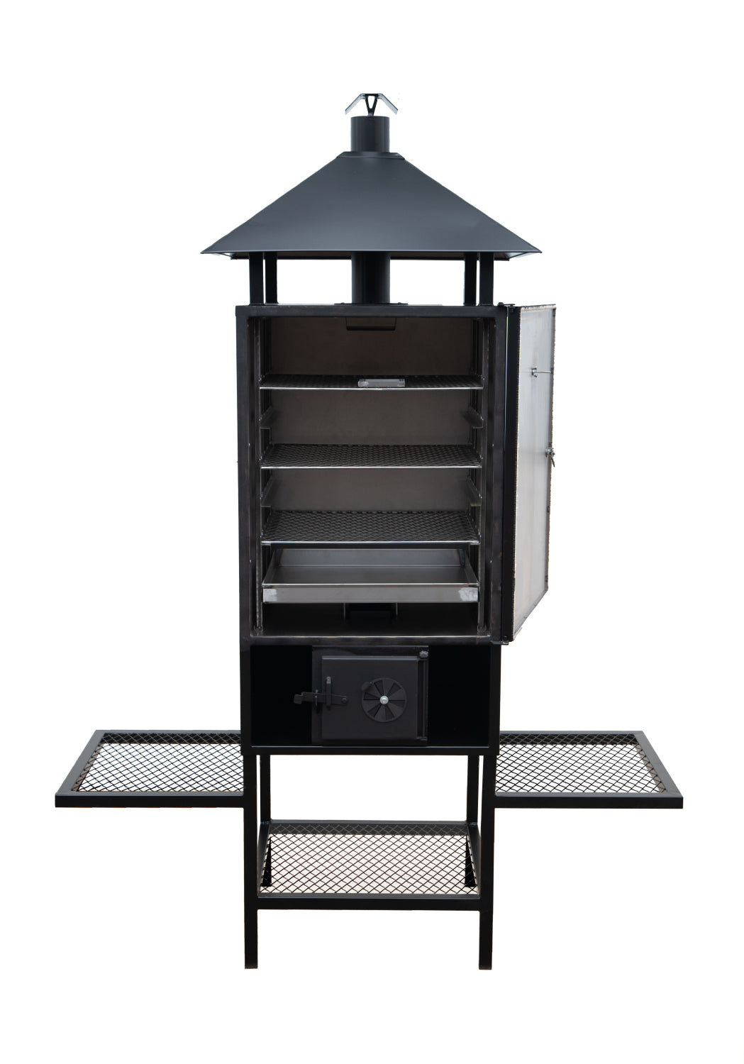 Räucherkammer - ABAS 200L mit Dach und Regalen - Schwarzstahl