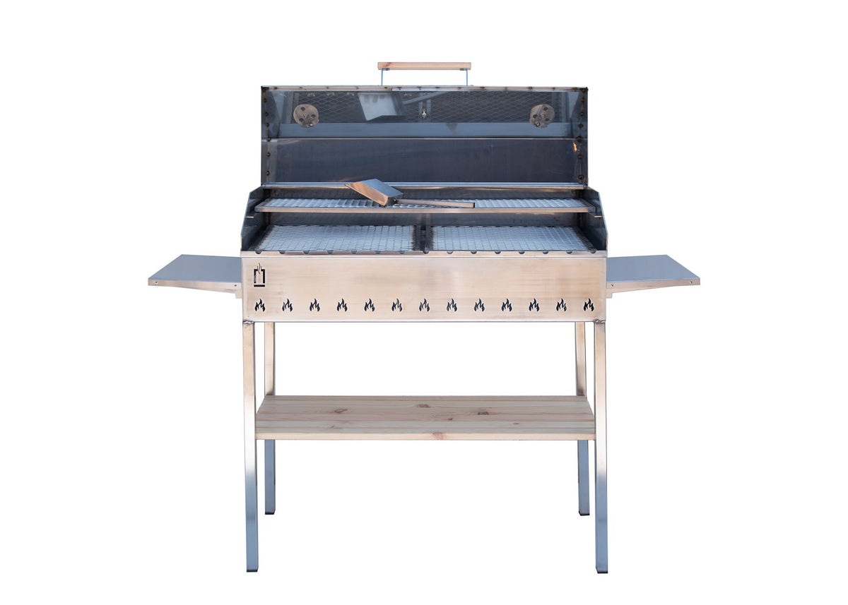 ABAS Horeca Grill in Stainless Steel with Cover and Side Shelves