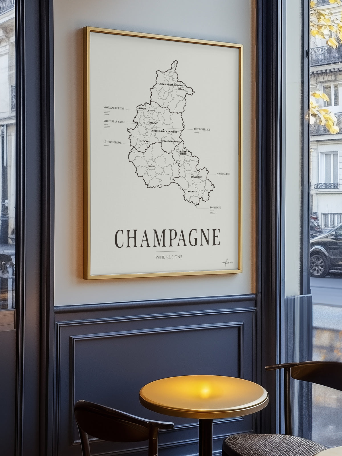 Champagne Vinkort - Med Vinregioner