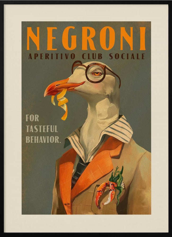 Vintage Art Deco Negroni Poster Of A Fancy Seagull Poster