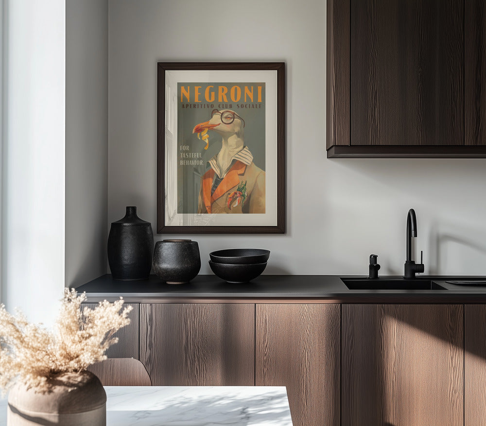 Vintage Art Deco Negroni Poster Of A Fancy Seagull Poster