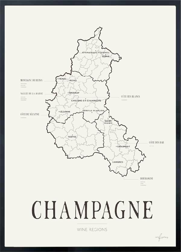 Champagne Wine Map - Corkframes.com