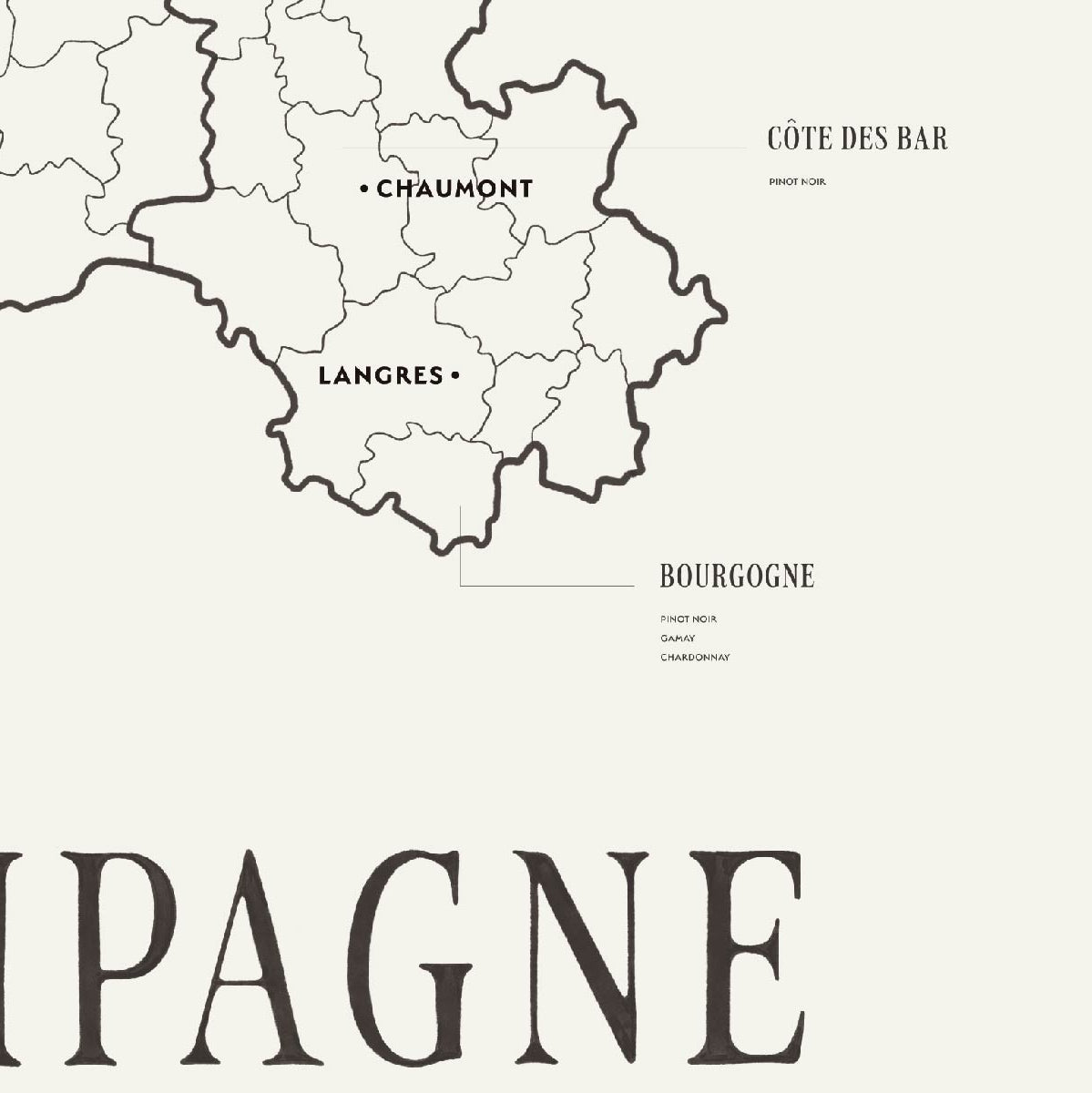 Champagne Wine Map - Corkframes.com
