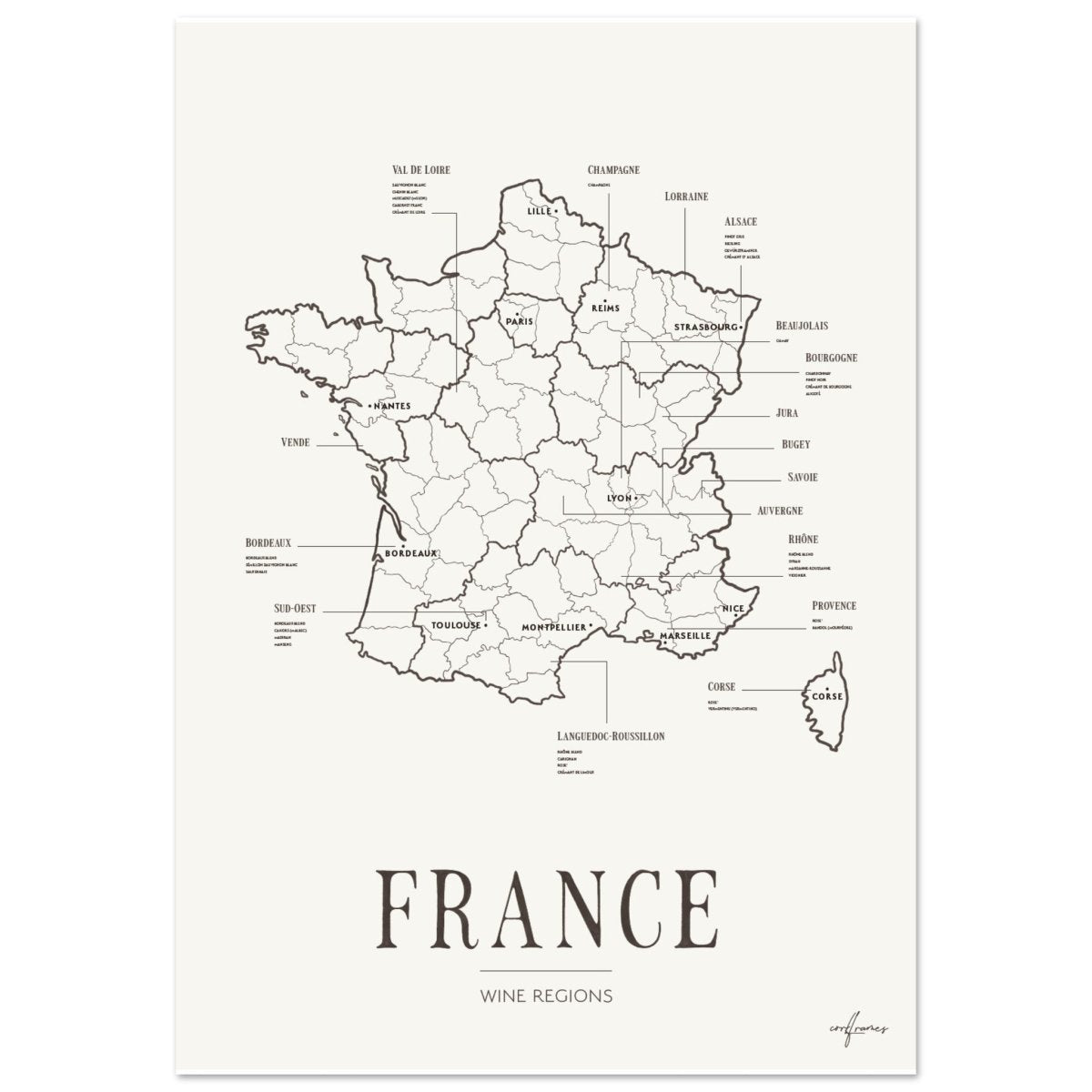 France Wine Region Map - Corkframes.com