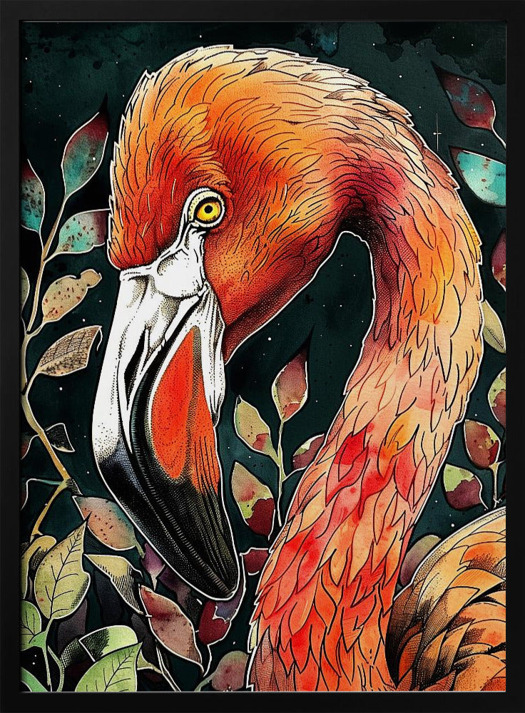 Animal watercolor art bird Flamingo 3 Poster