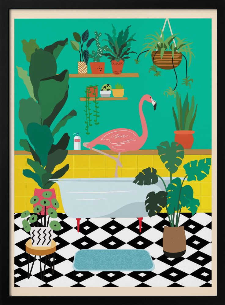 Flamingo Bathtime Poster