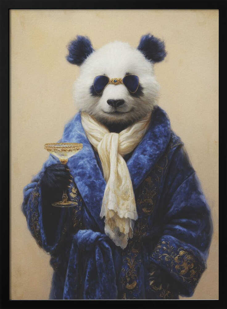 Panda In Blue Velvet Robe Poster