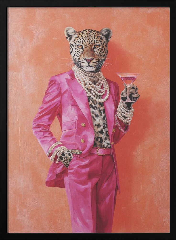 Leopard Dressed In Pink Satin Suit Poster