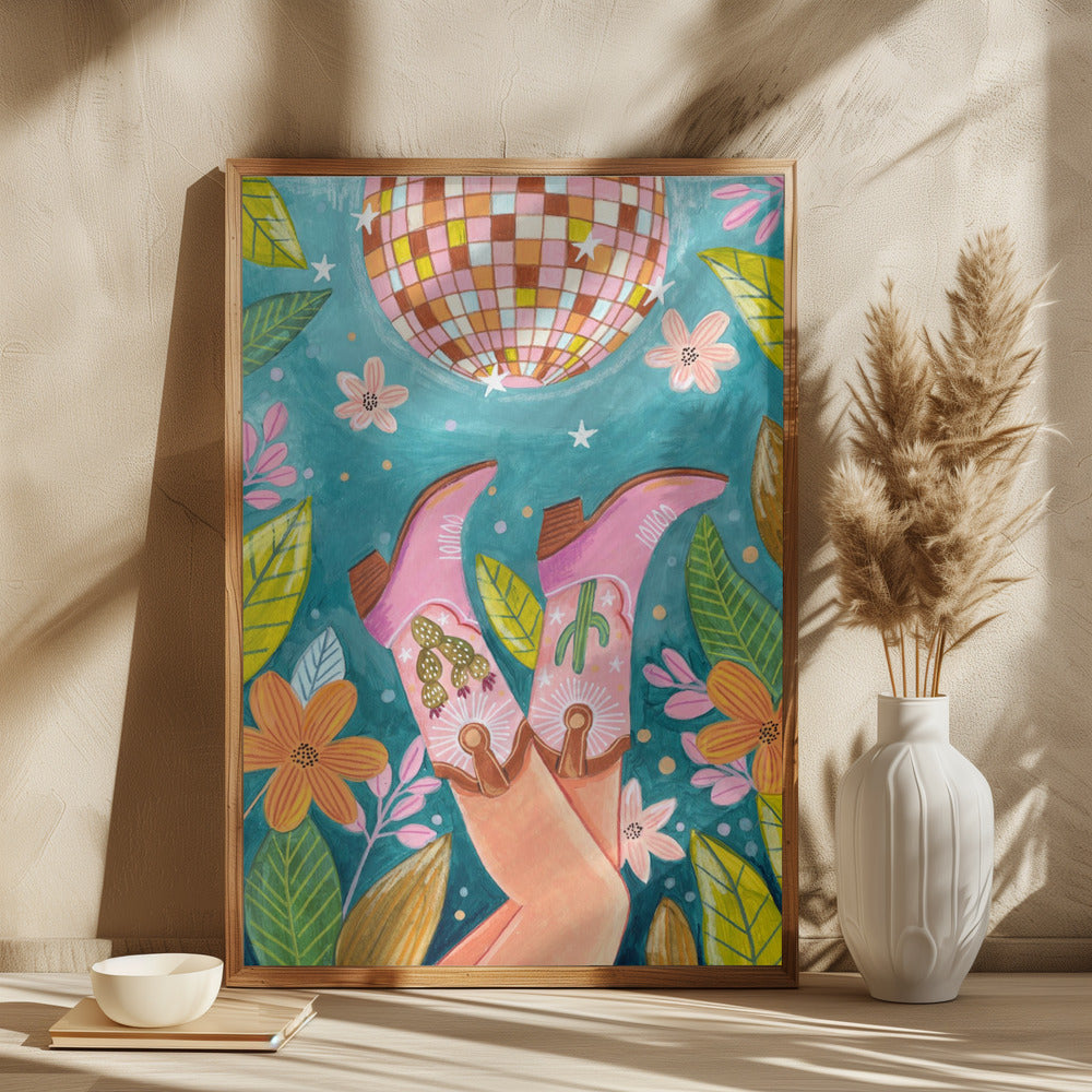Cowboy boots and disco ball Poster