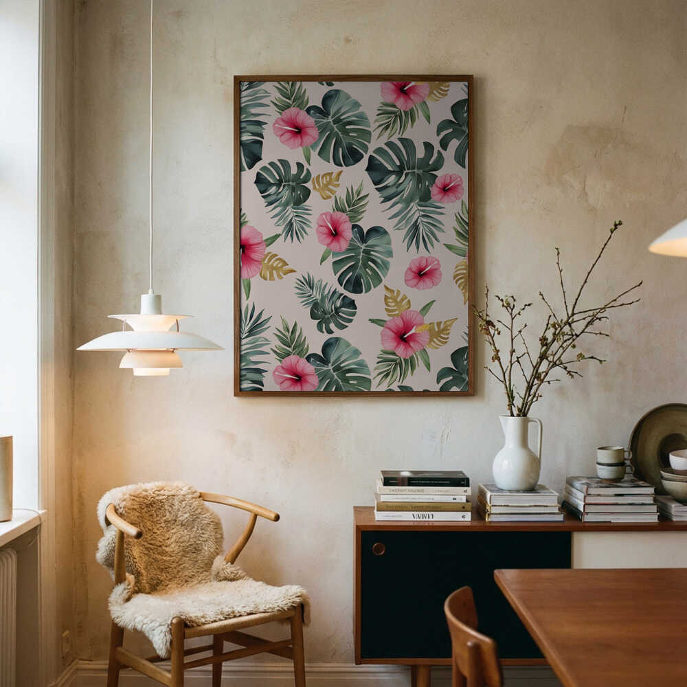 Monstera and Hibiscus Pattern Poster