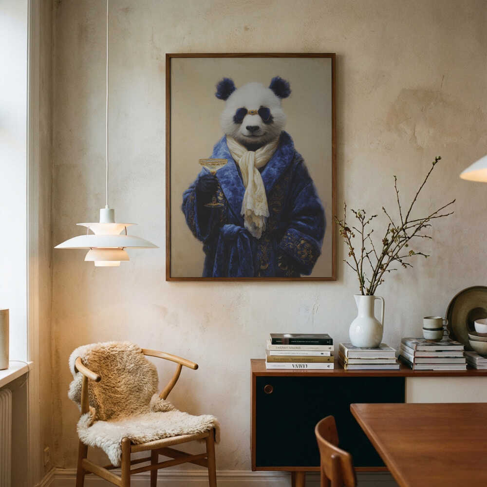 Panda In Blue Velvet Robe Poster
