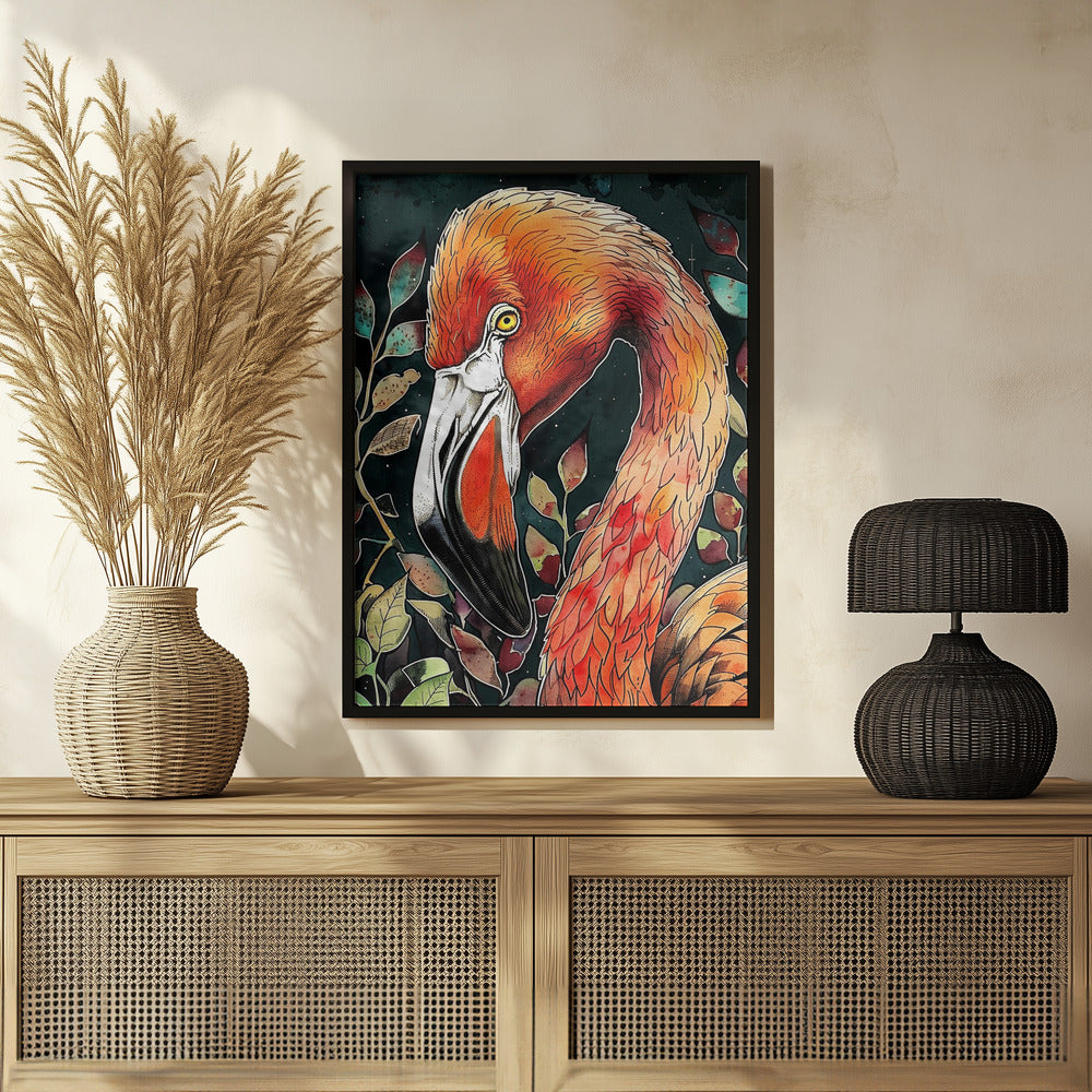 Animal watercolor art bird Flamingo 3 Poster