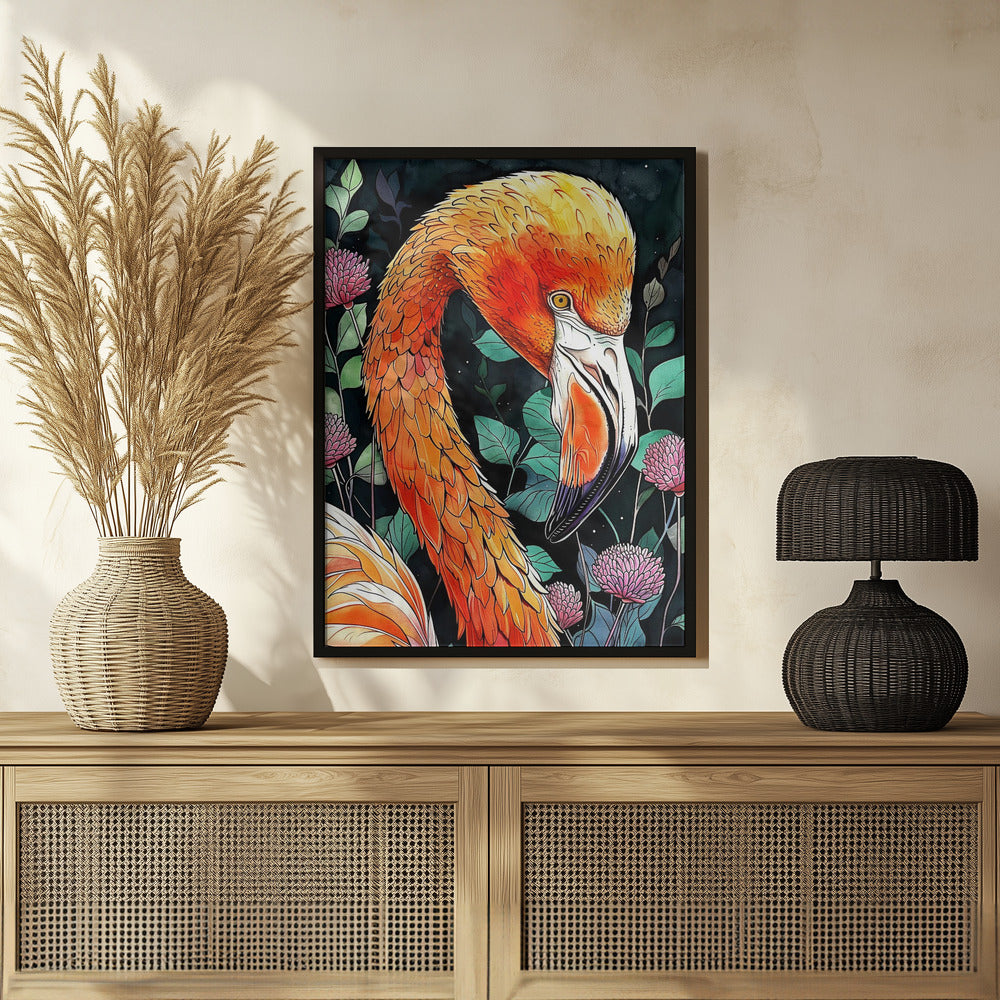 Animal watercolor art bird Flamingo 4 Poster
