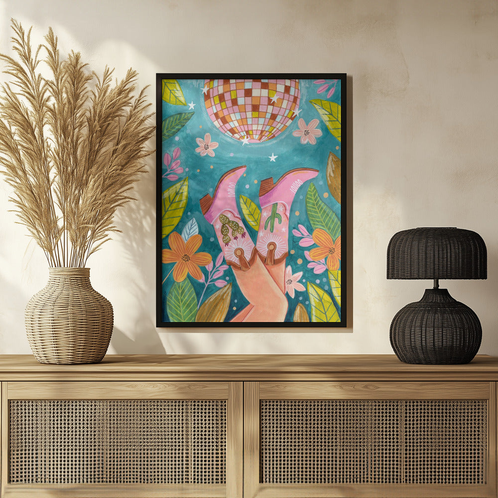 Cowboy boots and disco ball Poster