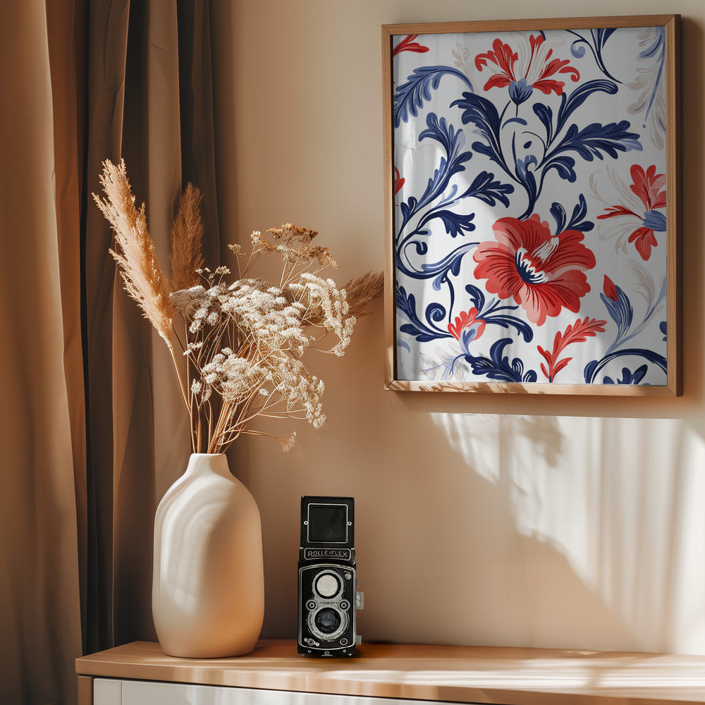 Floral In Blue and Red Poster