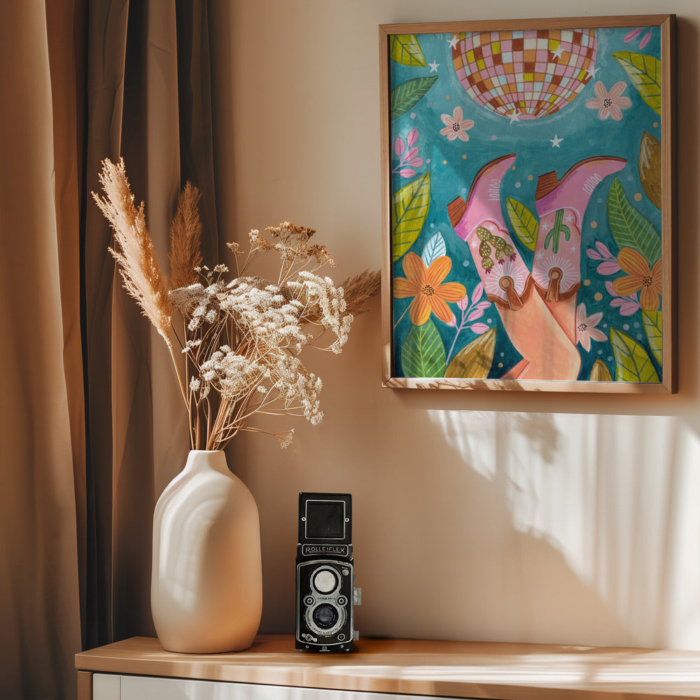 Cowboy boots and disco ball Poster