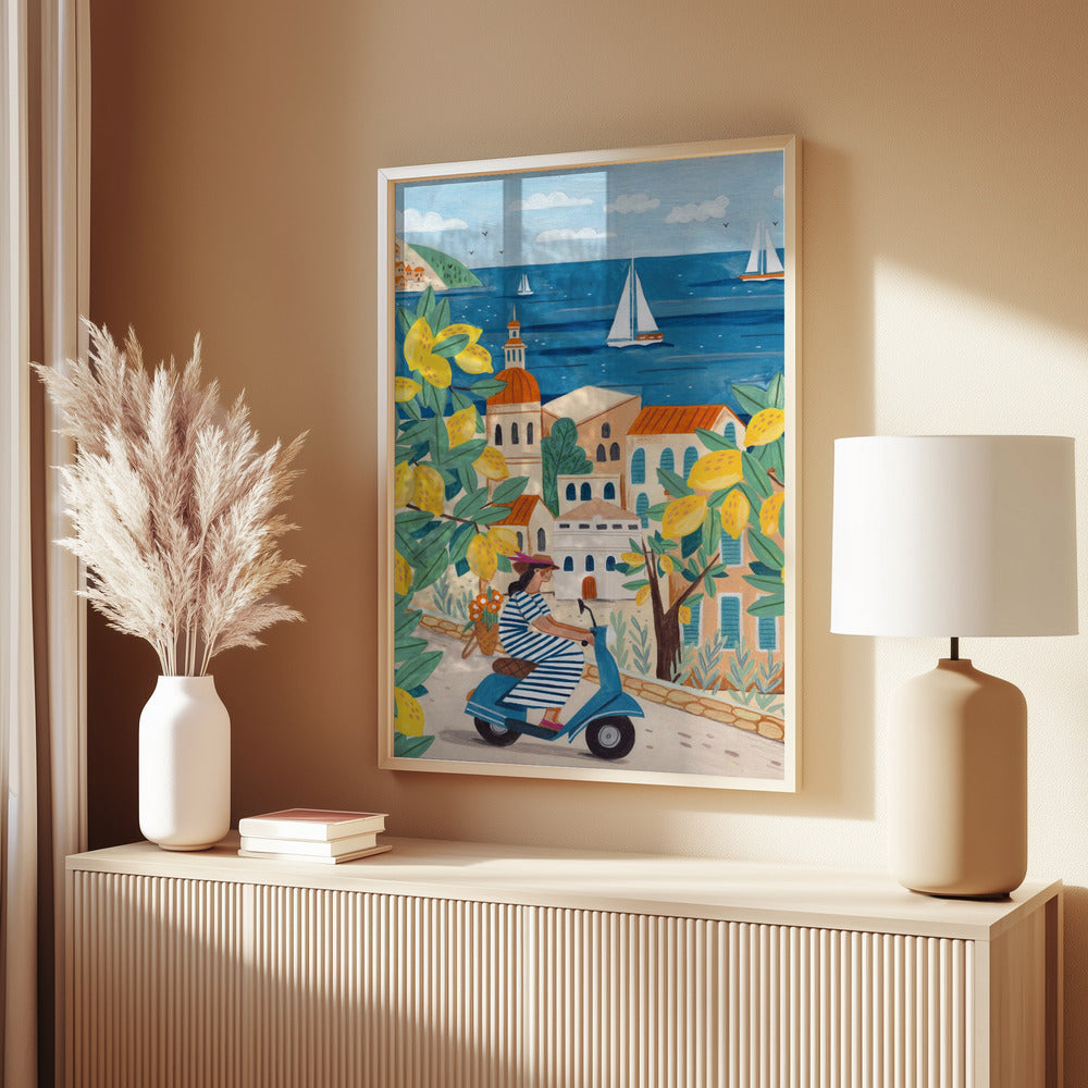 Travel poster woman on the Amalfi coast, Italy Poster