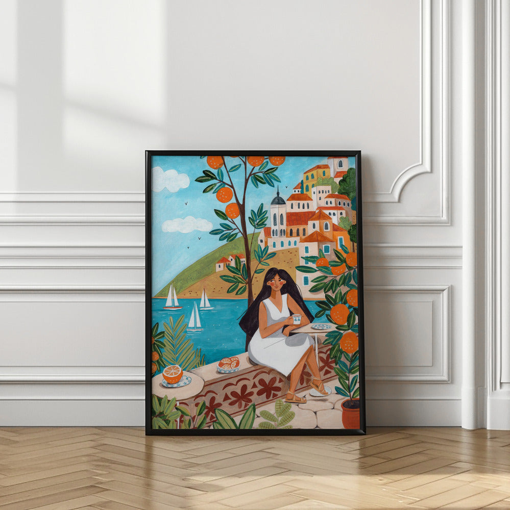 Travel poster woman in Mediterranean coast Poster