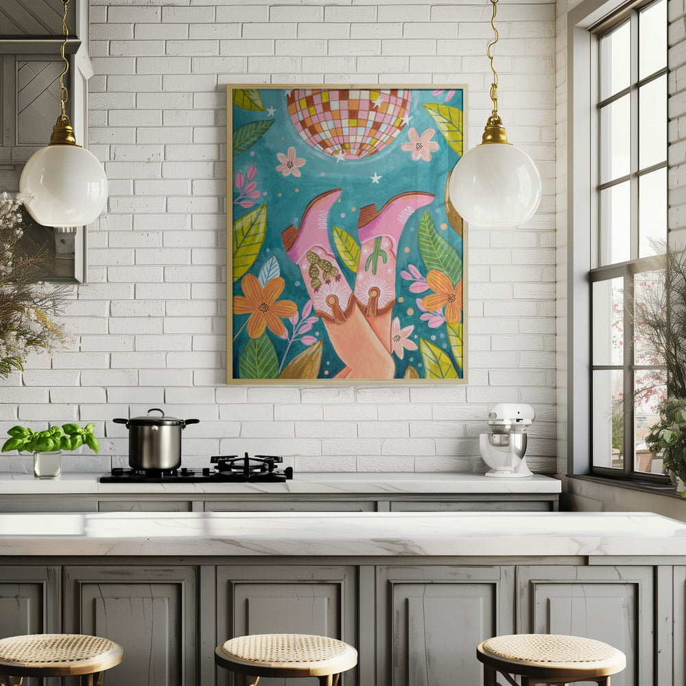 Cowboy boots and disco ball Poster