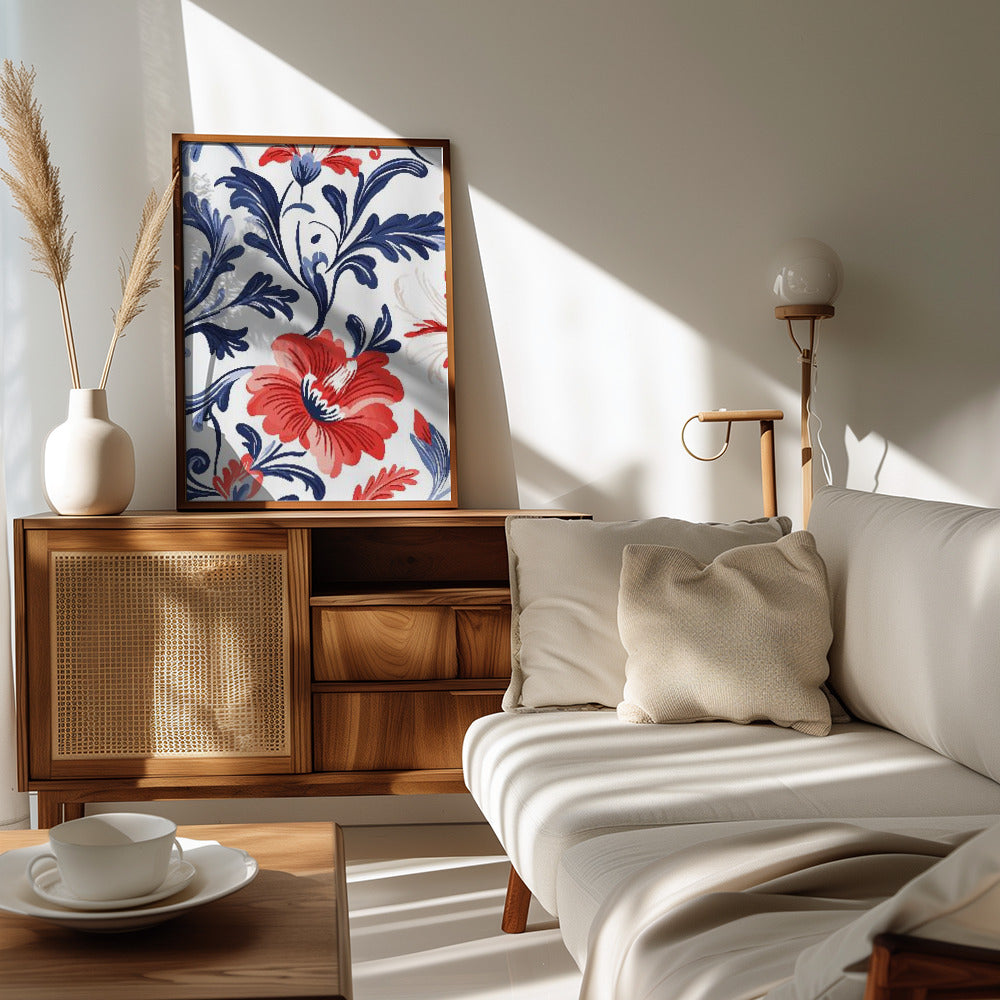 Floral In Blue and Red Poster