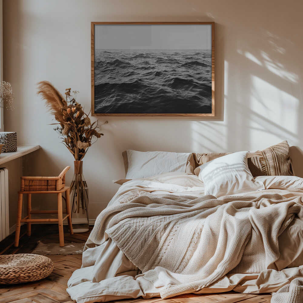Wavy Horizon BW Poster