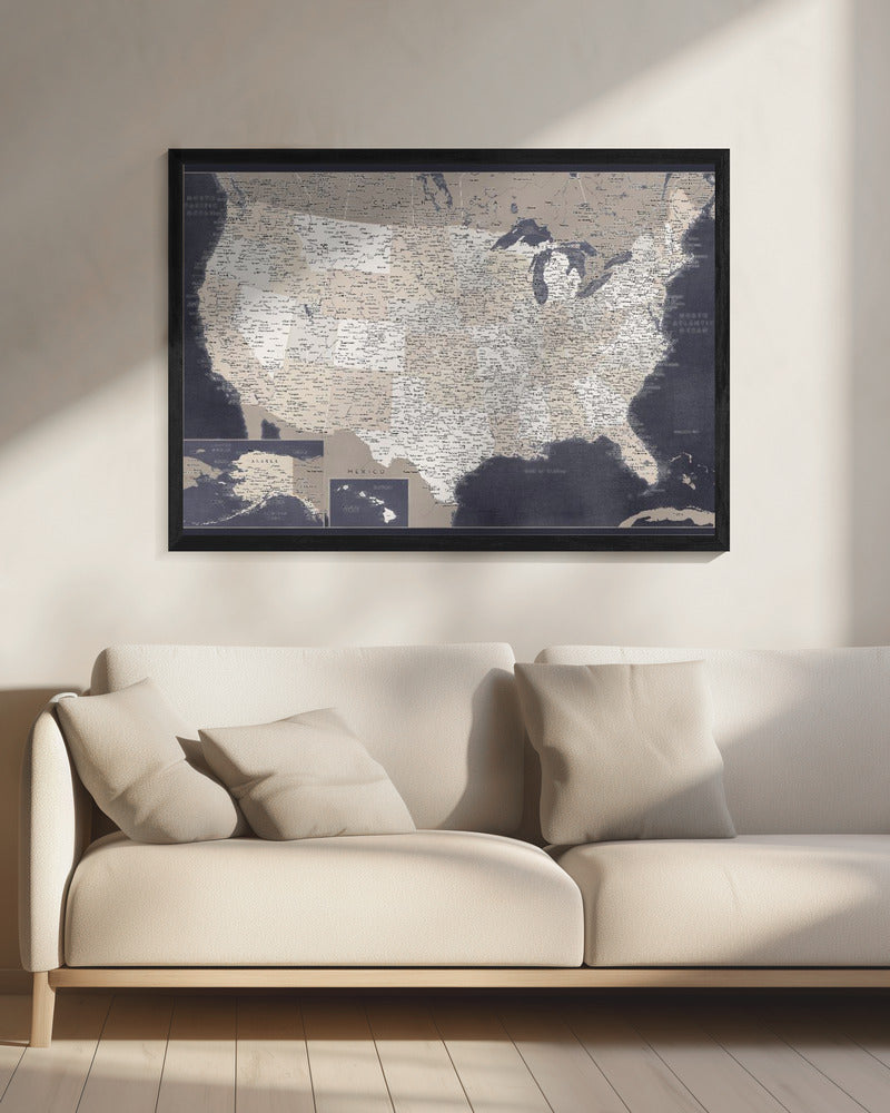 Highly detailed map of the United States, Glyn Poster