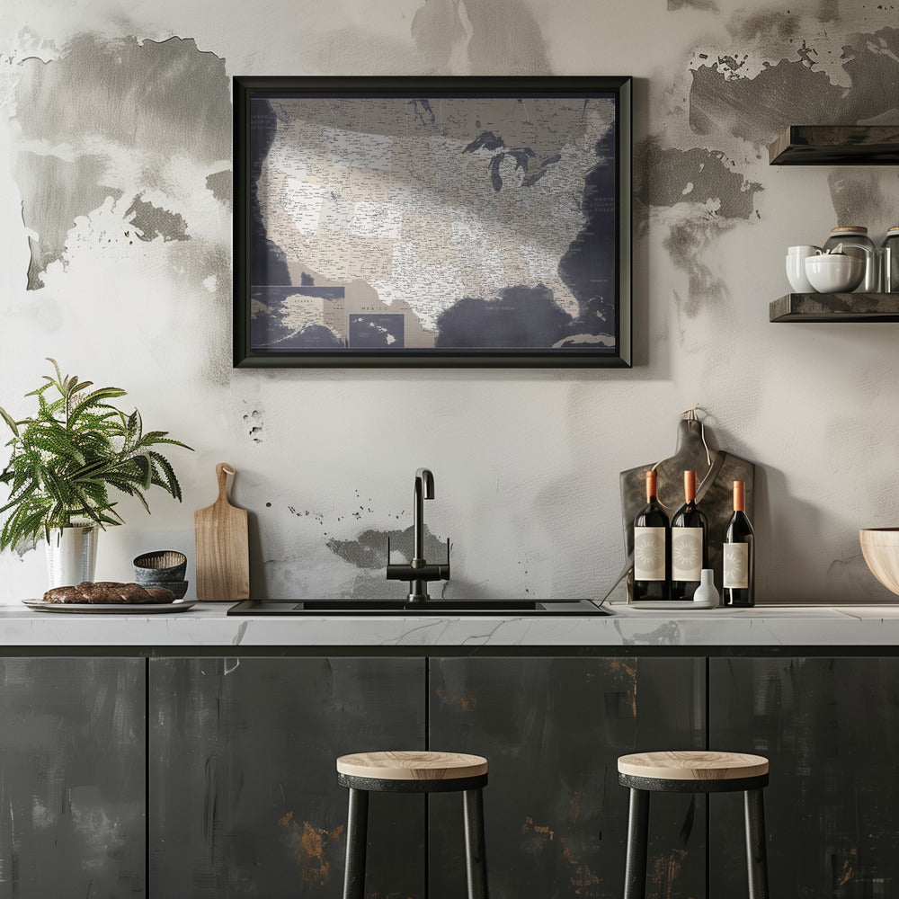 Highly detailed map of the United States, Glyn Poster