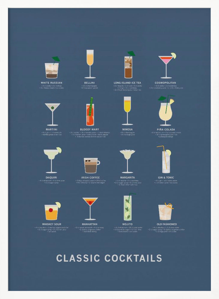 Classic Coctails poster blue Poster