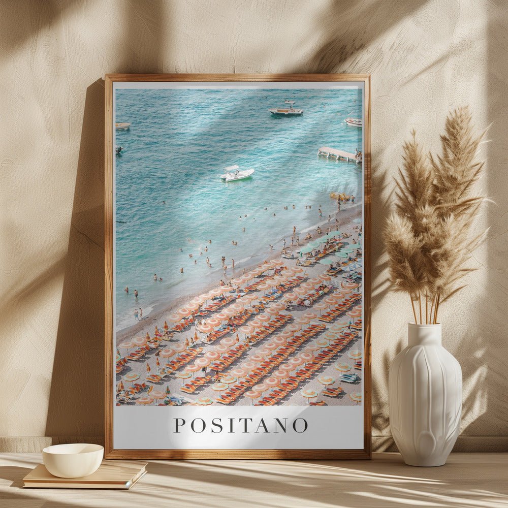 Positano Beach Travel Poster With Text - Corkframes.com