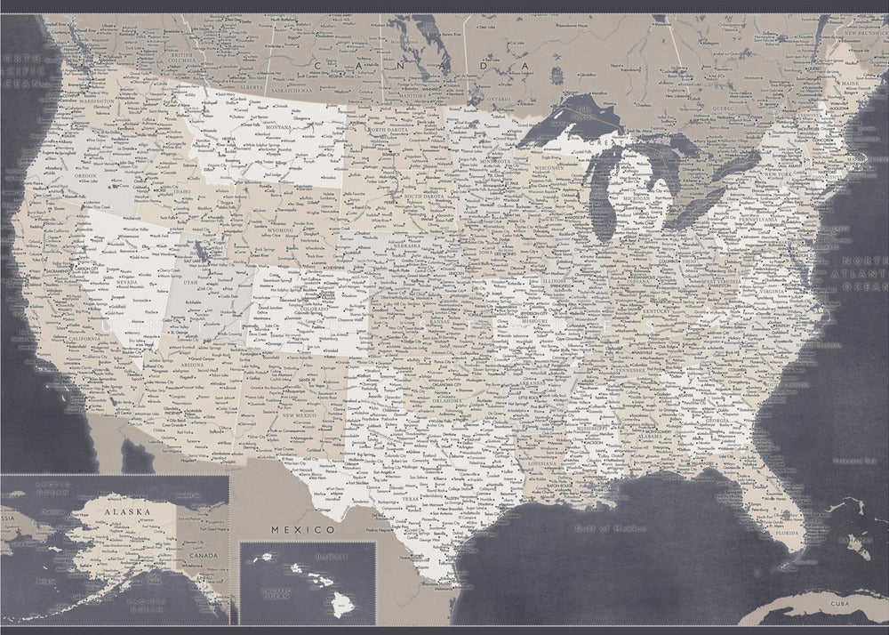 Highly detailed map of the United States, Glyn Poster