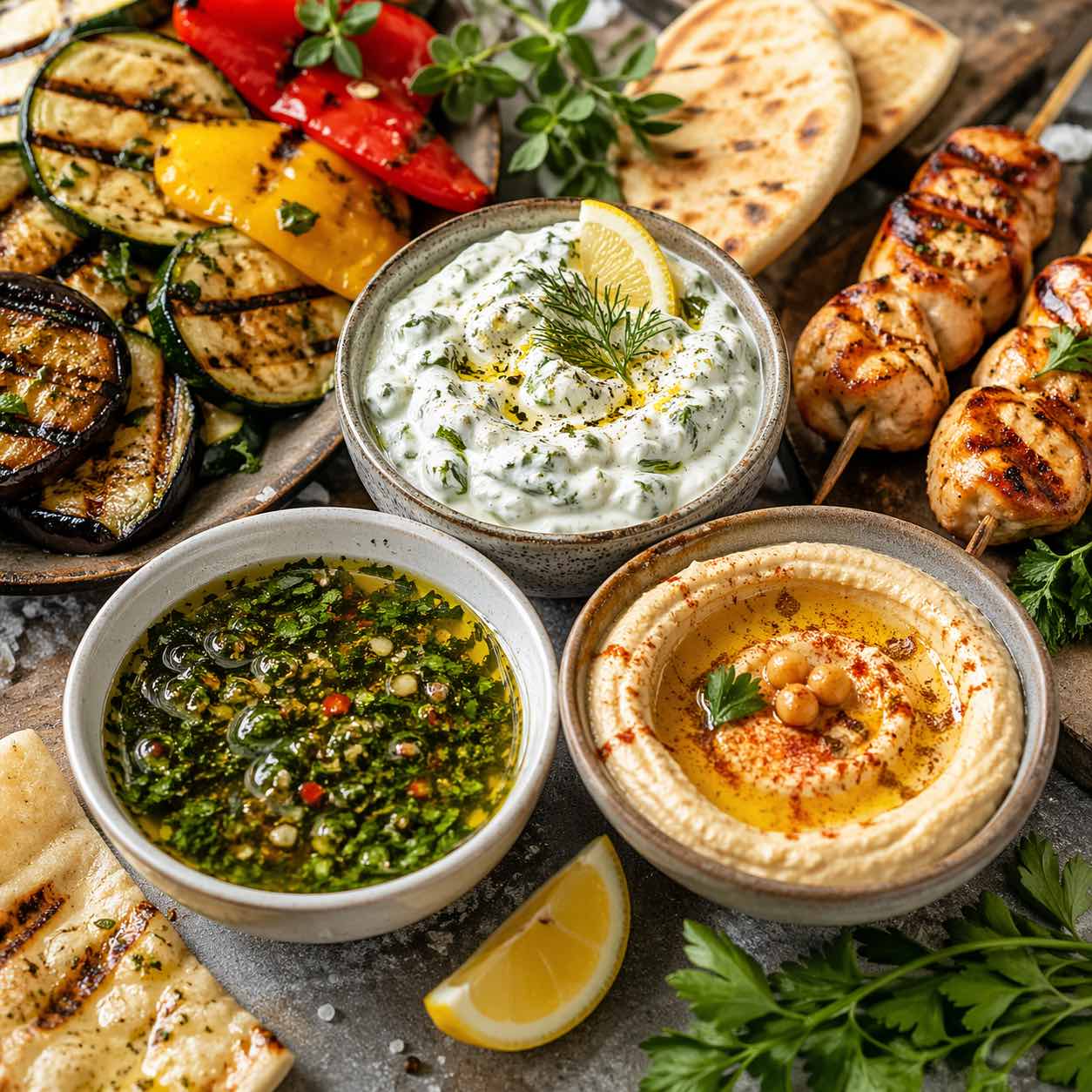 Cold Sauces for Grilled Food-3 Easy Variations with Olive Oil, Crème Fraîche and Hummus