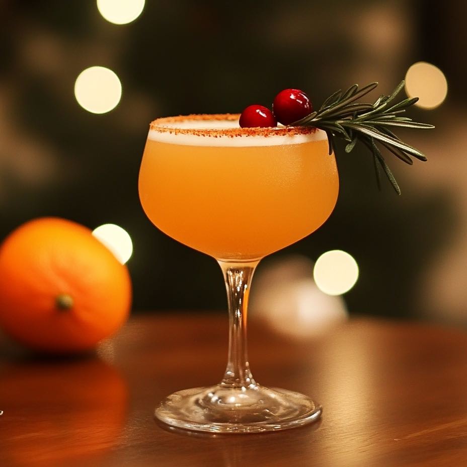 Festive Christmas Mimosa with Orange, Cranberry, and Rosemary!