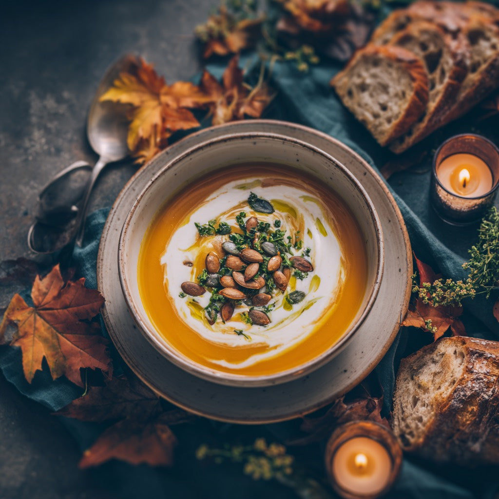 Creamy Pumpkin Soup with Roasted Seeds – the Taste of Autumn in a Bowl