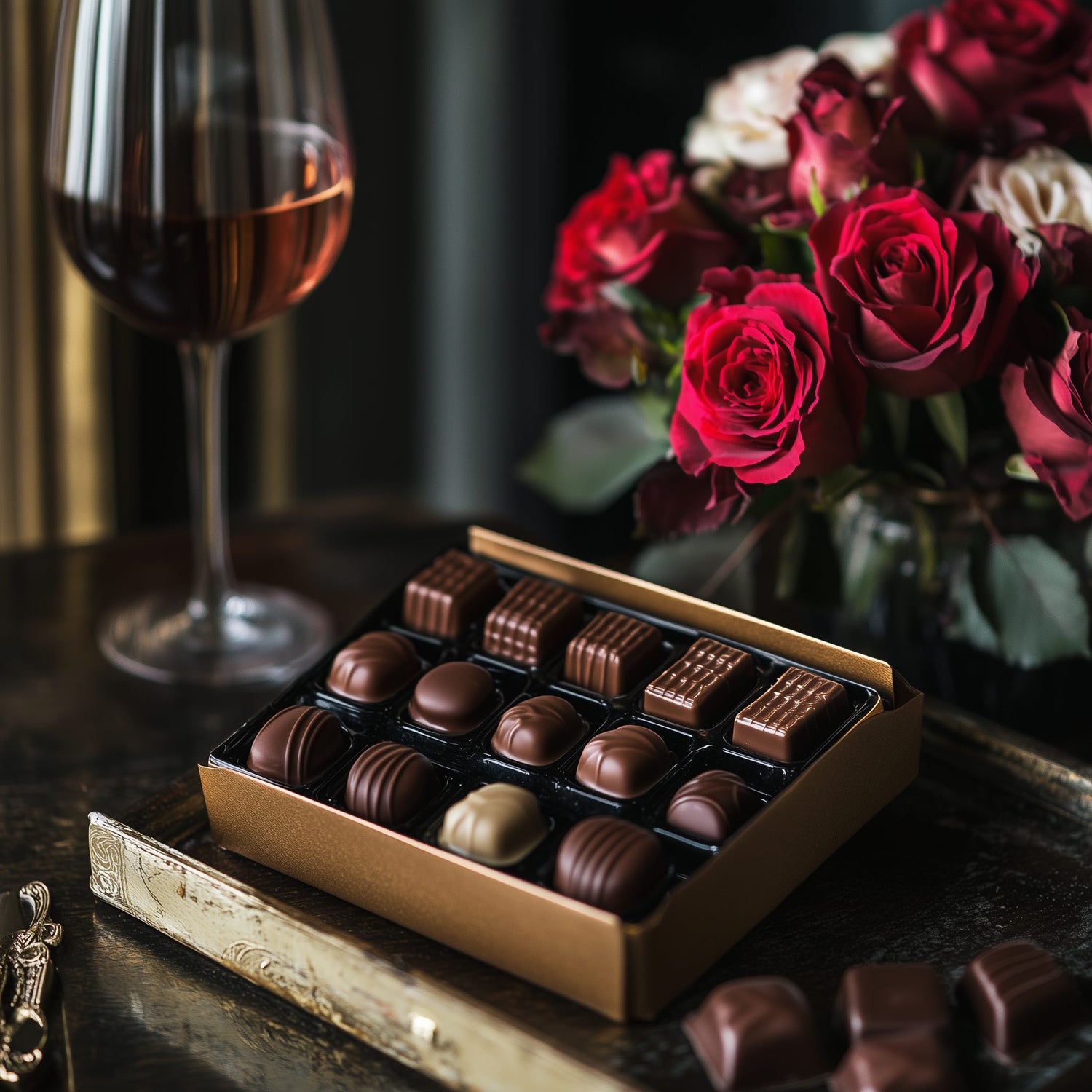 wine and chocolate for valentines day