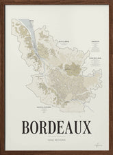 Bordeaux Wine Map poster by Corkframes – wine regions, appellations and châteaux, in a dark wood frame