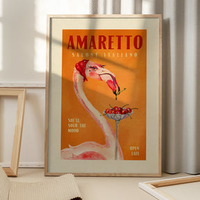 Amaretto Flamingo Art Deco Italian Cafe Travel Art Poster