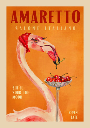 Amaretto Flamingo Art Deco Italian Cafe Travel Art Poster