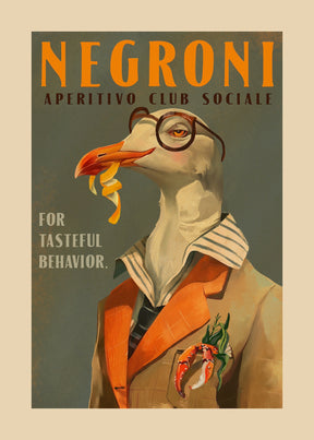 Vintage Art Deco Negroni Poster Of A Fancy Seagull Poster