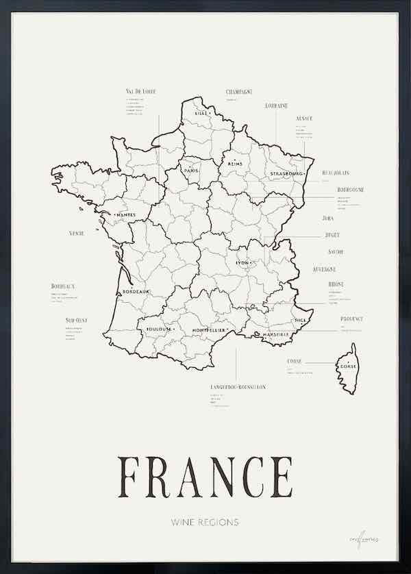 Mapa de la región vinícola de Francia