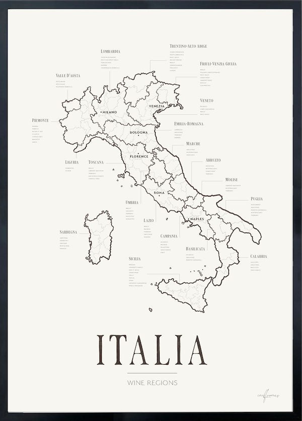 Mapa de la región vinícola de Italia