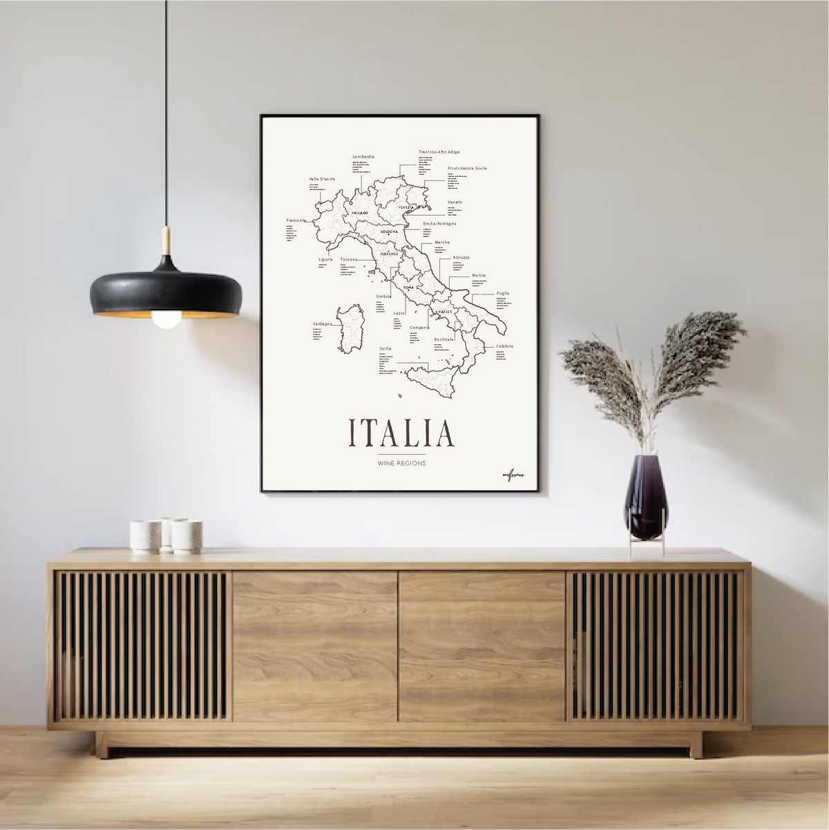 Mapa de la región vinícola de Italia