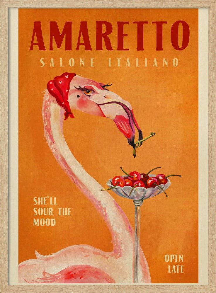 Amaretto Flamingo Art Deco Italian Cafe Travel Art Poster - Corkframes.com