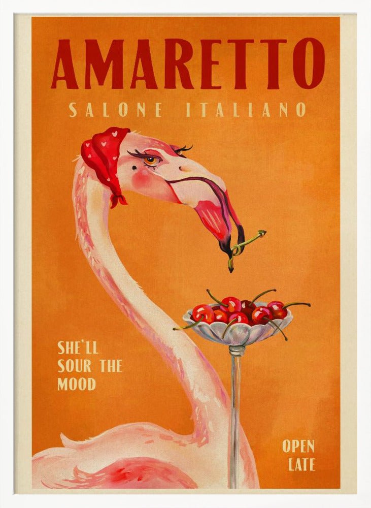 Amaretto Flamingo Art Deco Italian Cafe Travel Art Poster - Corkframes.com