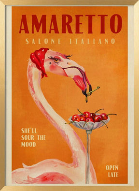 Amaretto Flamingo Art Deco Italian Cafe Travel Art Poster - Corkframes.com