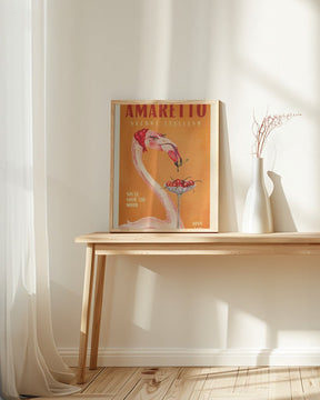 Amaretto Flamingo Art Deco Italian Cafe Travel Art Poster - Corkframes.com