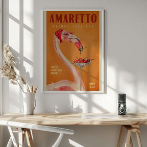 Amaretto Flamingo Art Deco Italian Cafe Travel Art Poster - Corkframes.com