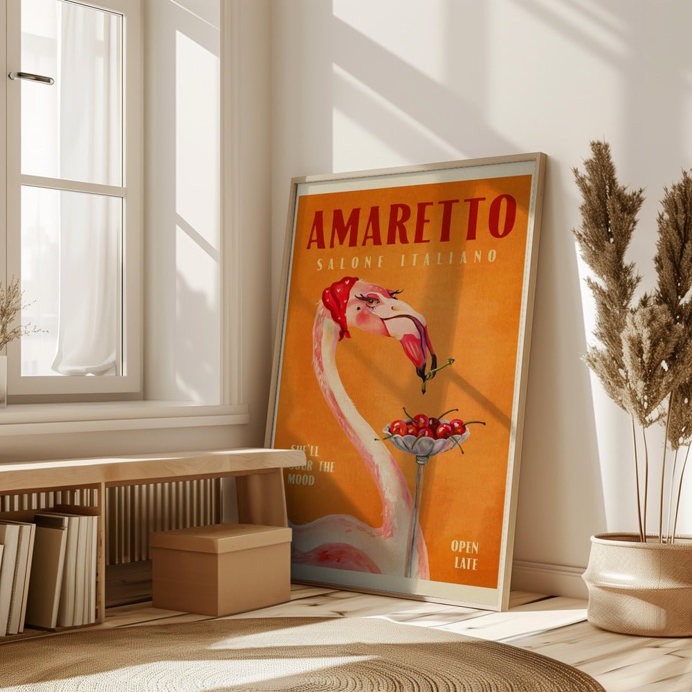 Amaretto Flamingo Art Deco Italian Cafe Travel Art Poster - Corkframes.com