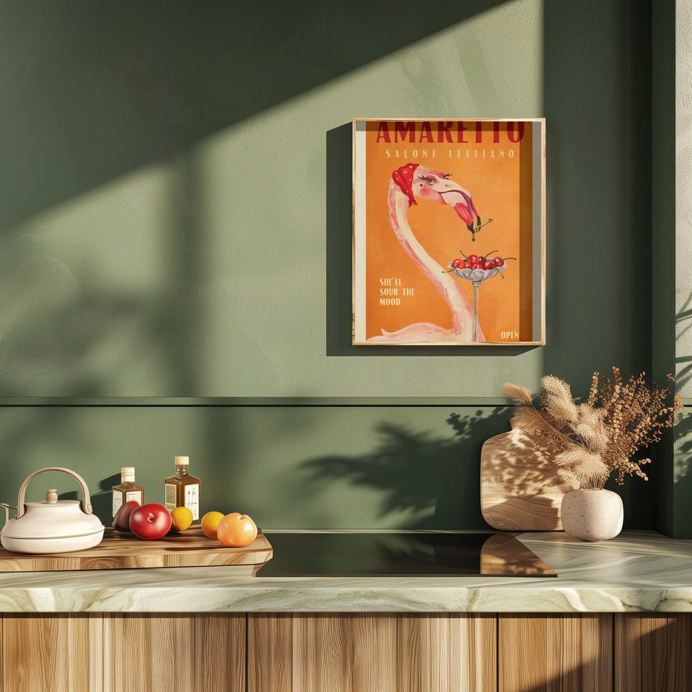 Amaretto Flamingo Art Deco Italian Cafe Travel Art Poster - Corkframes.com