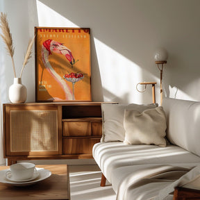 Amaretto Flamingo Art Deco Italian Cafe Travel Art Poster - Corkframes.com